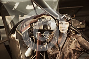 Beautiful woman pilot: vintage photo