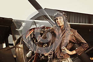 Beautiful woman pilot: vintage photo