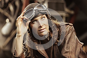 Beautiful woman pilot: vintage photo