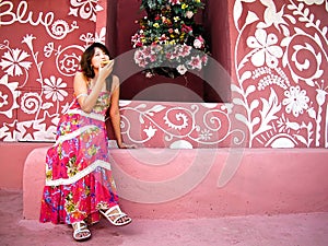 Beautiful woman in pink dress