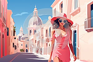 beautiful woman in mediteran city in summer AI generated photo