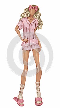 beautiful woman in pink pyjama