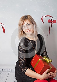 Beautiful woman portrait, Christmas themed
