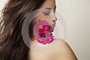 Beautiful woman portrait with flowers