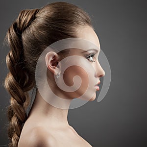 Beautiful Woman Portrait. Long Brown Hair