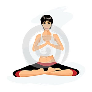 Beautiful woman practicing yoga in lotus posture