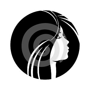 Beautiful woman profile silhouettes with elegant hairstyle, vector young female face design, beauty girl head with styled hair,