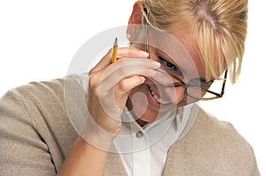 Beautiful Woman Reads with Glasses photo