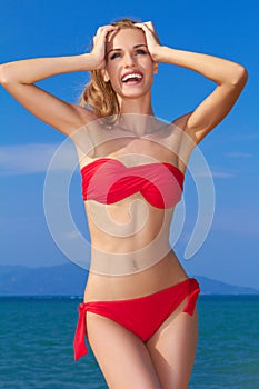 Beautiful woman in red bikini