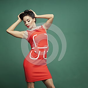 Beautiful woman in red dress