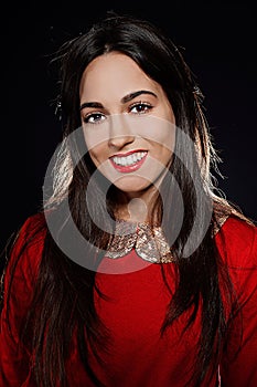 A beautiful woman in red dress with one-million-dollar smile