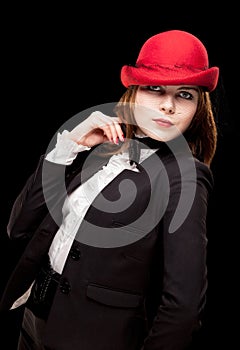 Beautiful woman in red hat.