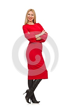 Beautiful woman in red long dress