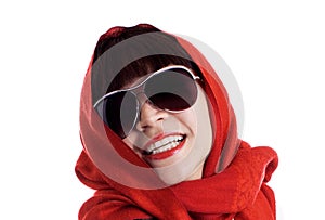 Beautiful woman with red scarf and sunglasses