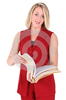 Beautiful Woman in Red Short Sleeve Suit