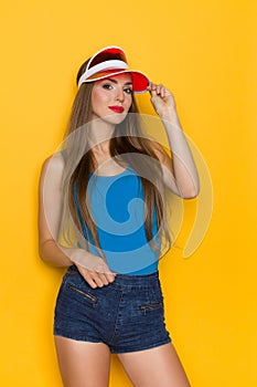 Beautiful Woman In Red Sun Visor