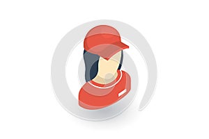 Beautiful woman in red uniform avatar isometric flat icon. 3d vector