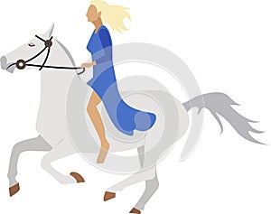 Beautiful woman riding horse vector icon isolated on white