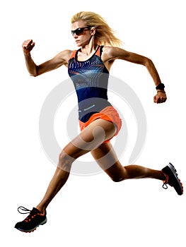 Beautiful woman runner jogger jogging running isolated white background