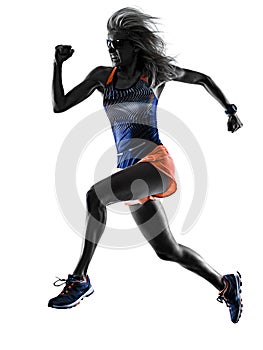 Beautiful woman runner jogger jogging running isolated white background