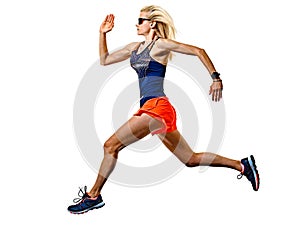 beautiful woman runner jogger jogging running isolated white background