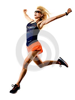beautiful woman runner jogger jogging running isolated white background