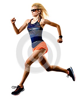 beautiful woman runner jogger jogging running isolated white background