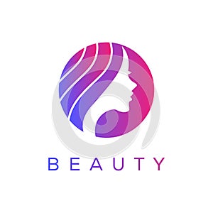 Beautiful woman`s face with long hair logo design template
