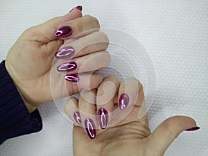 Beautiful woman& x27;s nails with beautiful christmas manicure