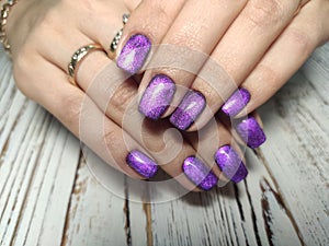 Beautiful woman& x27;s nails with beautiful christmas manicure