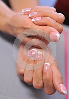 Beautiful woman`s nails with beautiful manicure. Manicure work