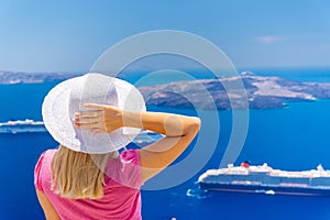 Beautiful woman on Santorini