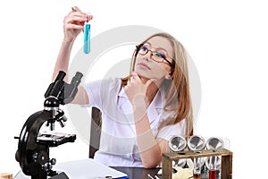 Beautiful woman scientist in the lab perform various operations