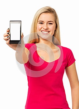 Beautiful Woman Showing Smart Phone