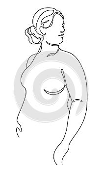 Beautiful woman silhouette in modern single line continuous style. The girl is fat and overweight. Continuous line drawing, outlin photo