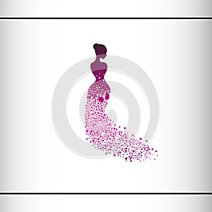 Beautiful woman silhouette. Vector illustration of dot work woman beauty salon design. Beautiful Bride. Logo design template