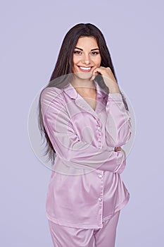 Beautiful woman in silk pajama