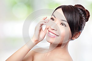 Beautiful woman smile face with clean face skin