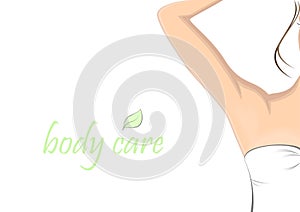 Beautiful woman with a smooth armpit, horizontal vector illustration isolated on the white