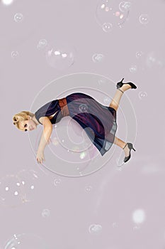 Beautiful woman on a soap bubble