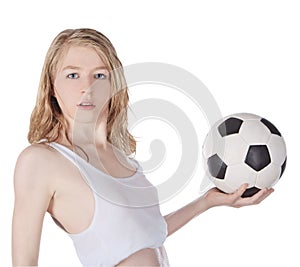 Beautiful woman with soccer balls