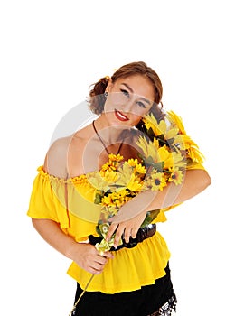 Beautiful woman with sunflowers.