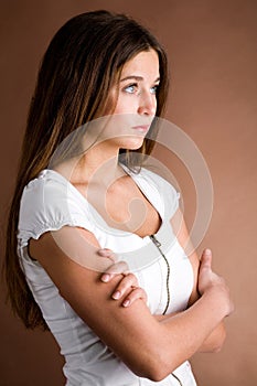 Beautiful woman in suspense photo