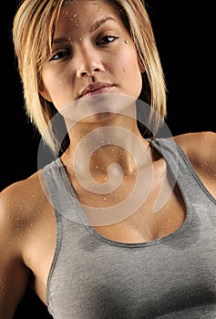 Beautiful woman sweating