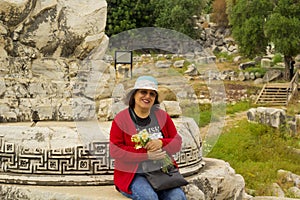 Beautiful woman in temple of apollon, Turkey