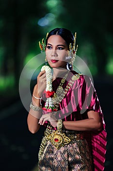 Beautiful Woman with Thai Traditional Dress King Rama 1