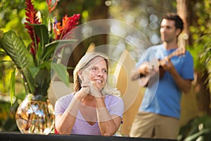 Beautiful Woman and Ukelele Performer