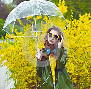 Beautiful woman under umbrella