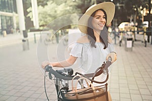 Beautiful woman using bike