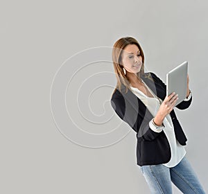 Beautiful woman using tablet isolated